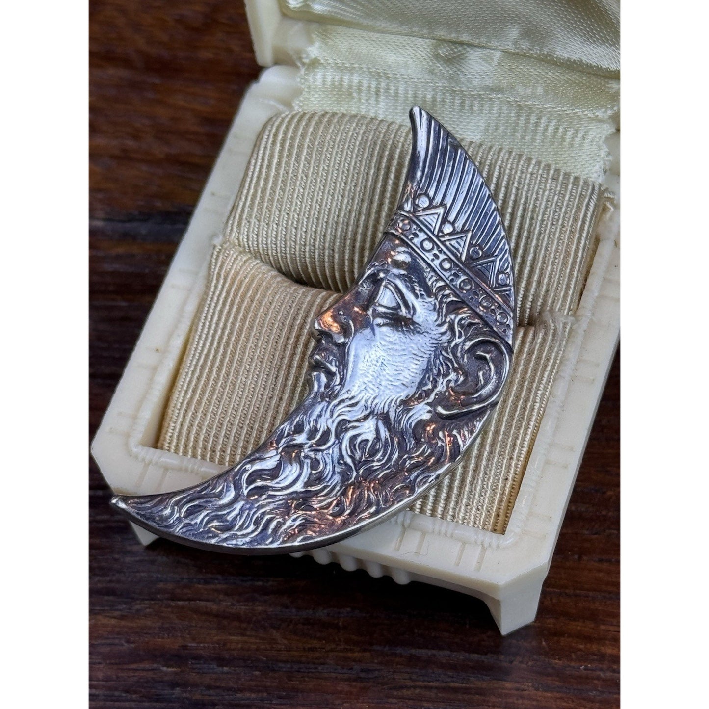 Sterling Silver Brooch 2” GFMW Man in the Moon Crescent Celestial Figural Pin