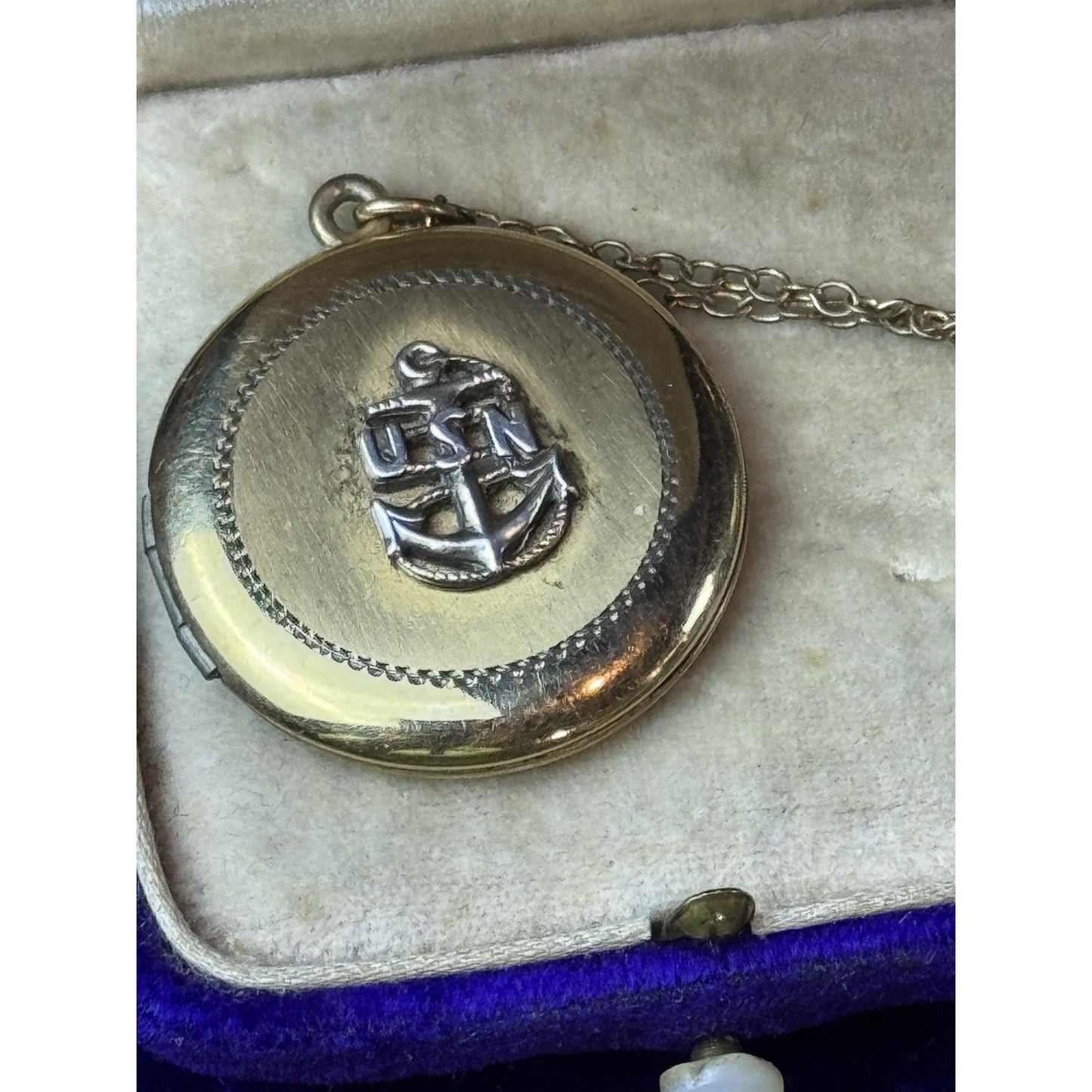 Vintage Gold Filled USN Anchor Locket Necklace 19” Chain Sweetheart Military