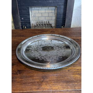 Silverplate Round Tray Reticulated 16.5” WM Rogers Engraved Serving Platter