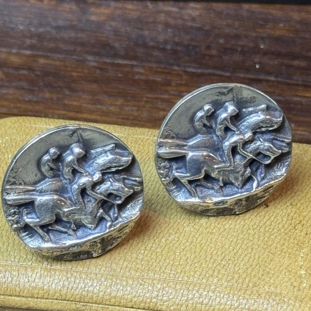 Vintage Sterling Horse Racing Cufflinks Equestrian Kentucky Derby Jockey 30g