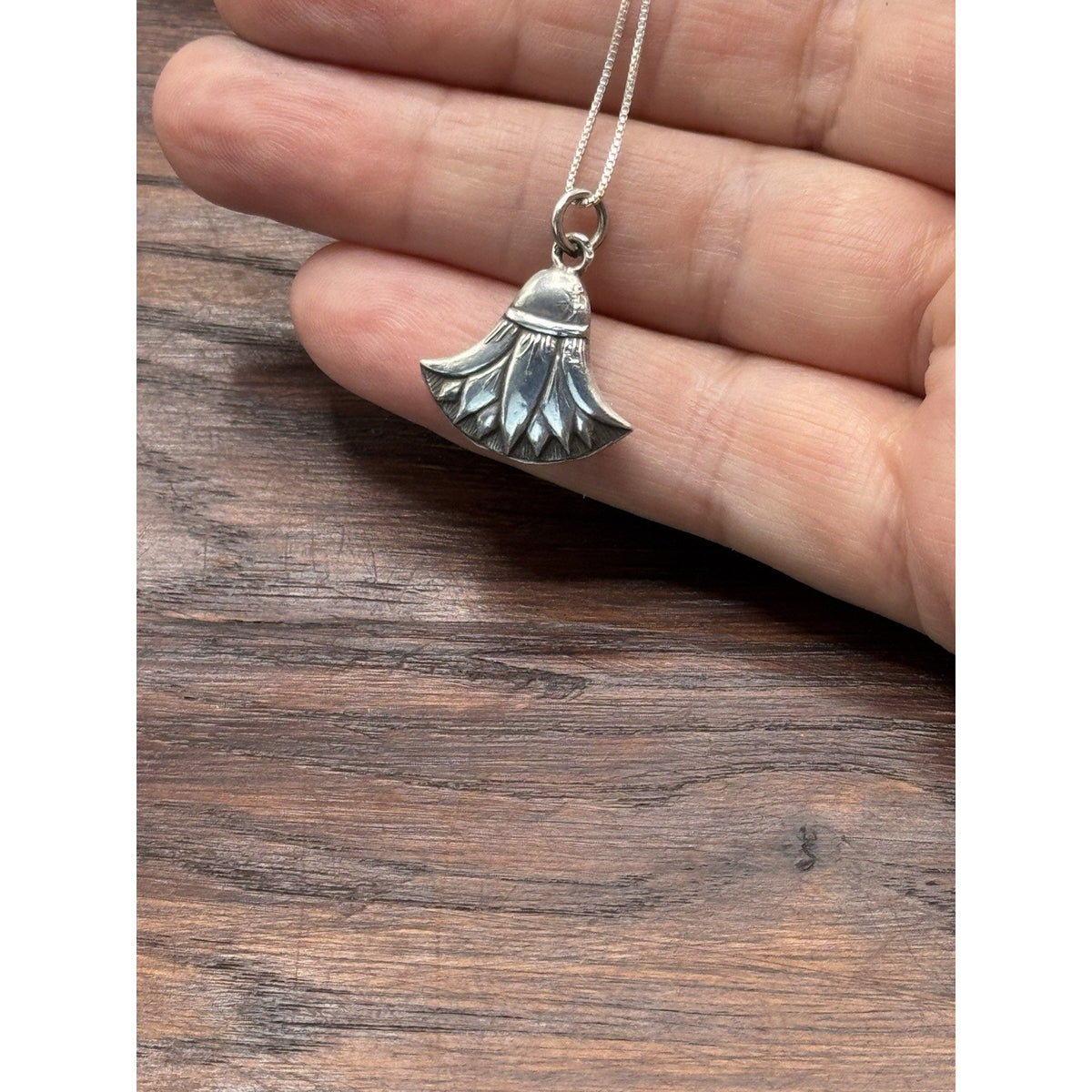 Egyptian Lotus Pendant Necklace Sterling Silver Delicate Chain 18”