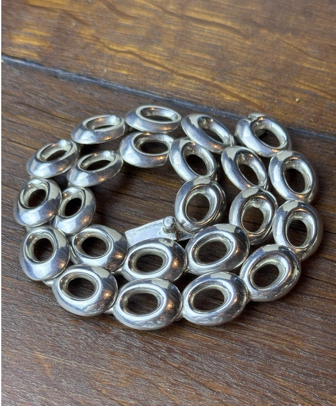 Vintage Mexican Sterling Silver Modernist Link Necklace TP-22 16.5”