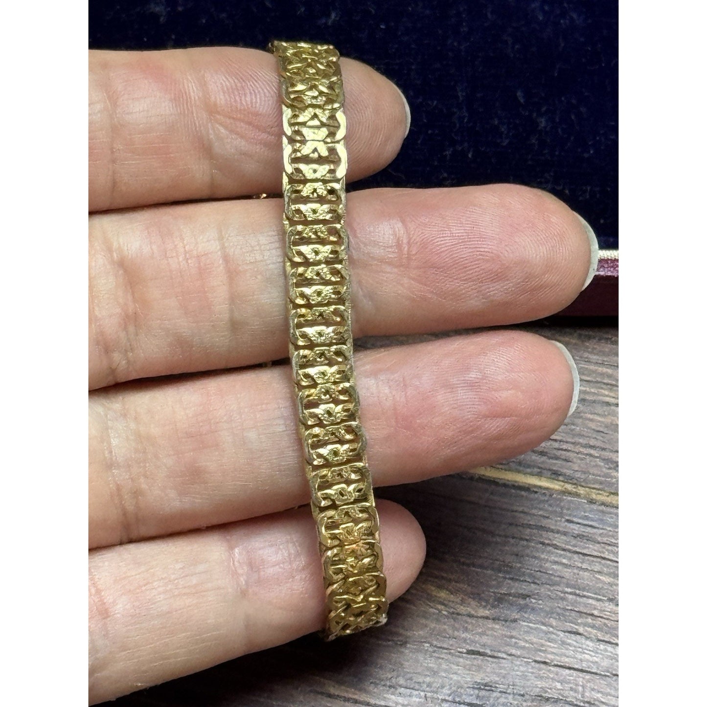 Vintage Napier Goldtone Link Bracelet 6.75” Wide Textured Designer Bracelet