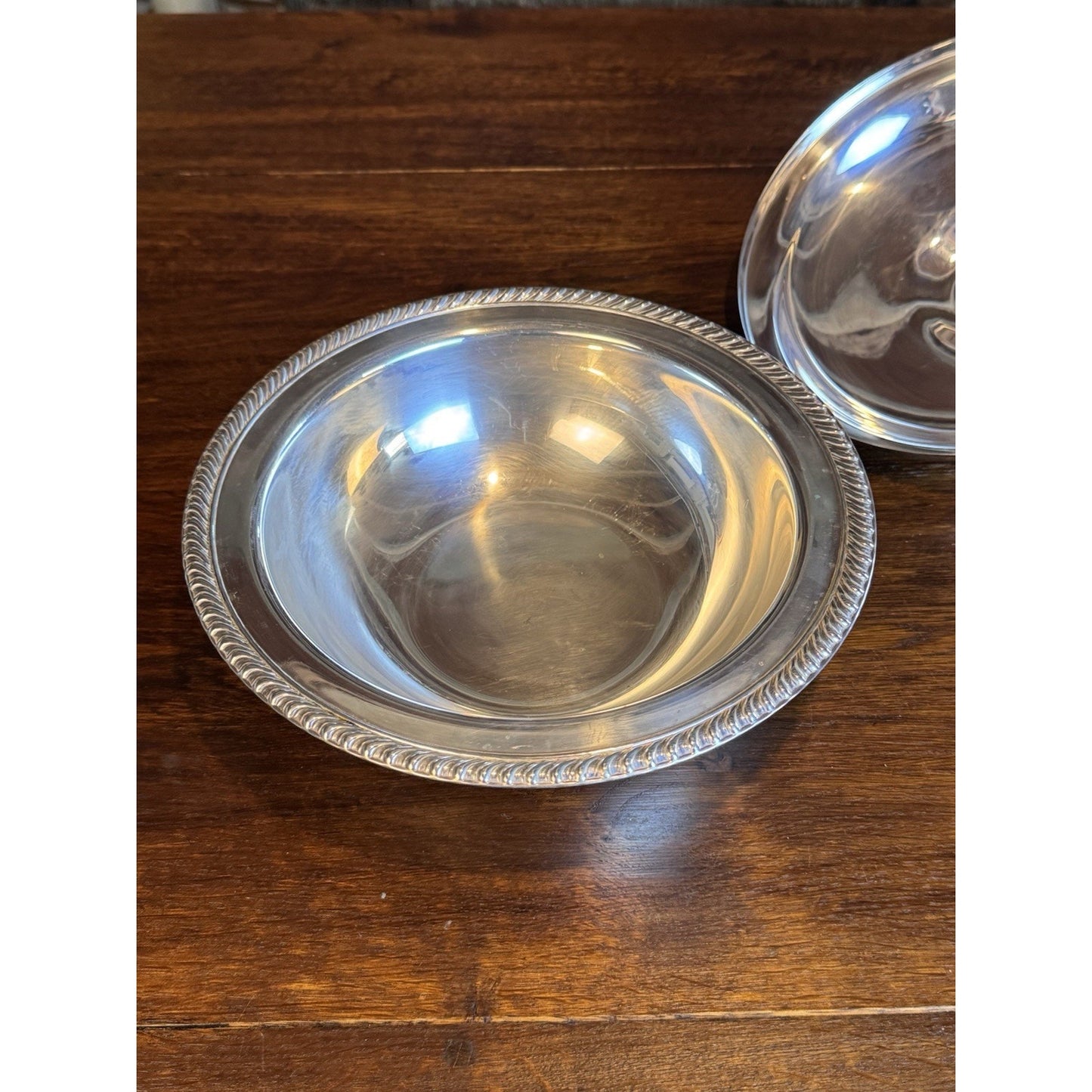 Vintage Silverplate Covered Vegetable Serving Dish Tureen Rope Edge 10.5”