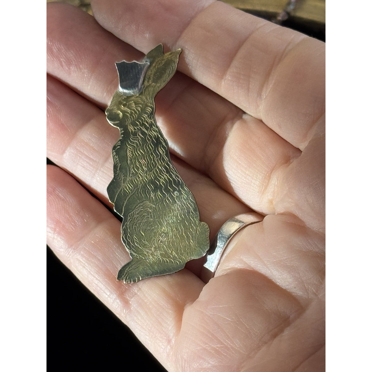 Brass Brooch Bunny Rabbit Silvertone Crown Signed Dated 1978