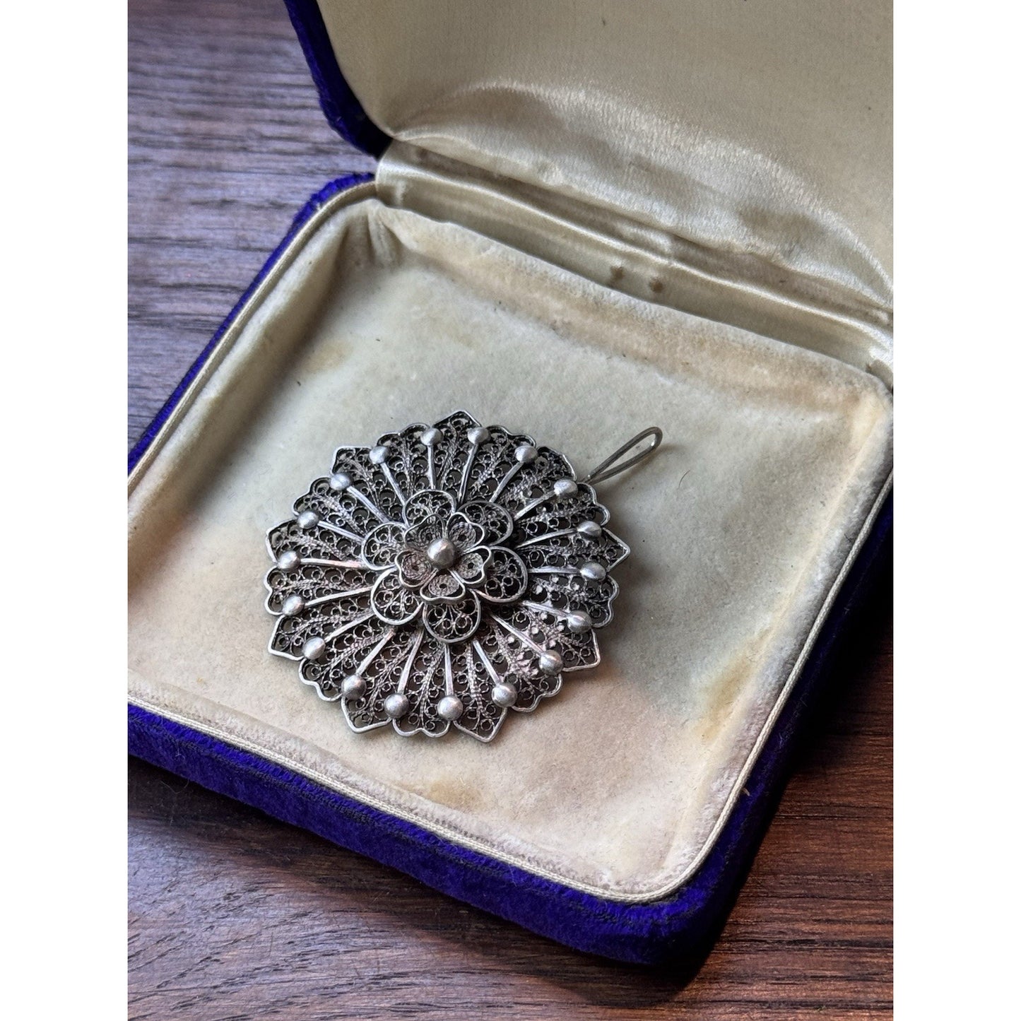 Vintage Silver Filigree Flower Pendant Tested Silver 1.75” Statement Jewelry