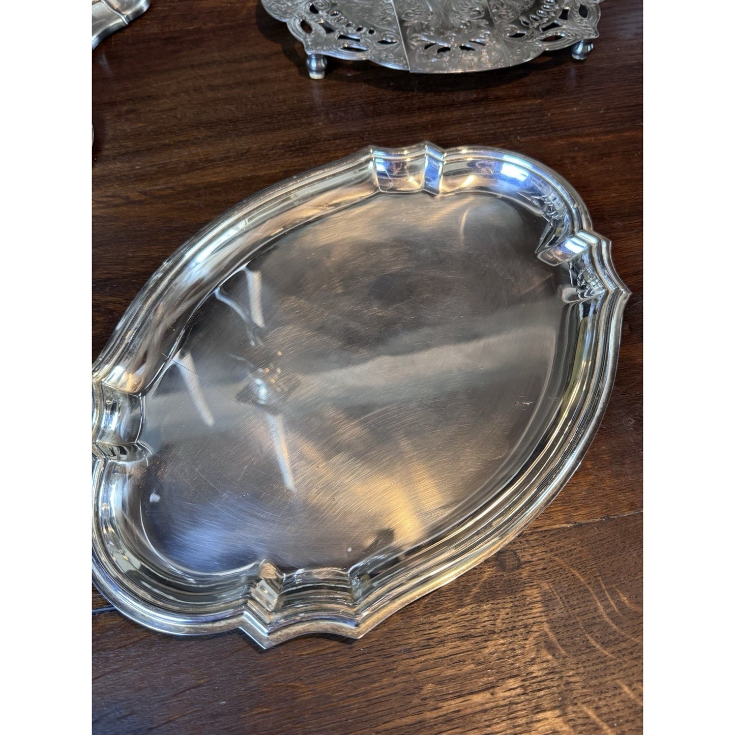 Vintage Silverplate Vanity Tray Made in Italy Chippendale Style Dresser Tray 13”