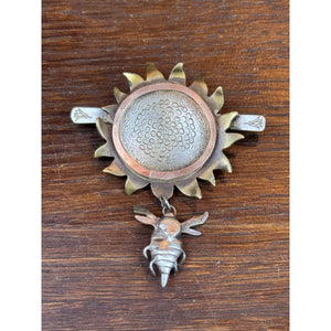 Vintage Bee Brooch Cindy Hardey 1994 Sunflower Mixed Metal Artisan 2.5” x 2”
