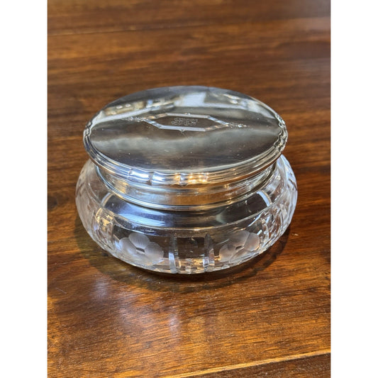 Art Deco Antique Crystal Jewelry Box Sterling Silver Lid Vanity 5.5”