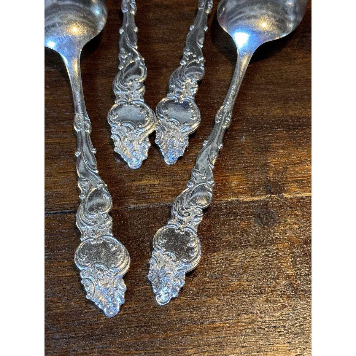 Silverplate Dinner Spoons 1847 Rogers Columbia Set Of 4 Ornate Monogram N 8.25”