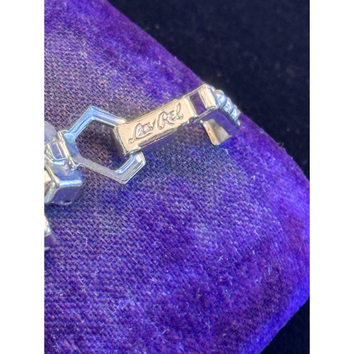 La Rel Bracelet Lavender Marquise Cabochon Purple Rhinestone Silvertone 7”