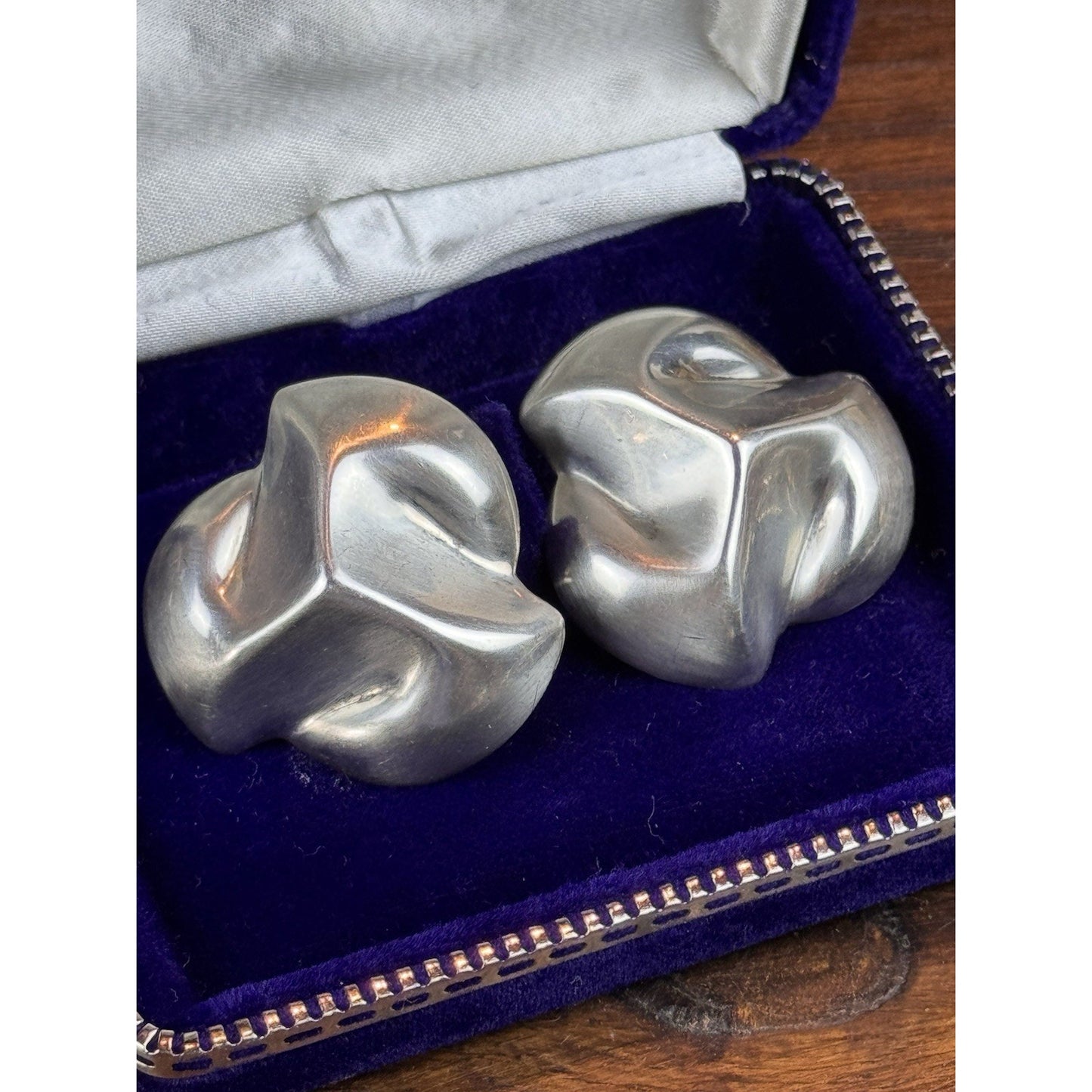 Vintage Sterling Silver Mexico Clip Earrings Sculptural Modernist