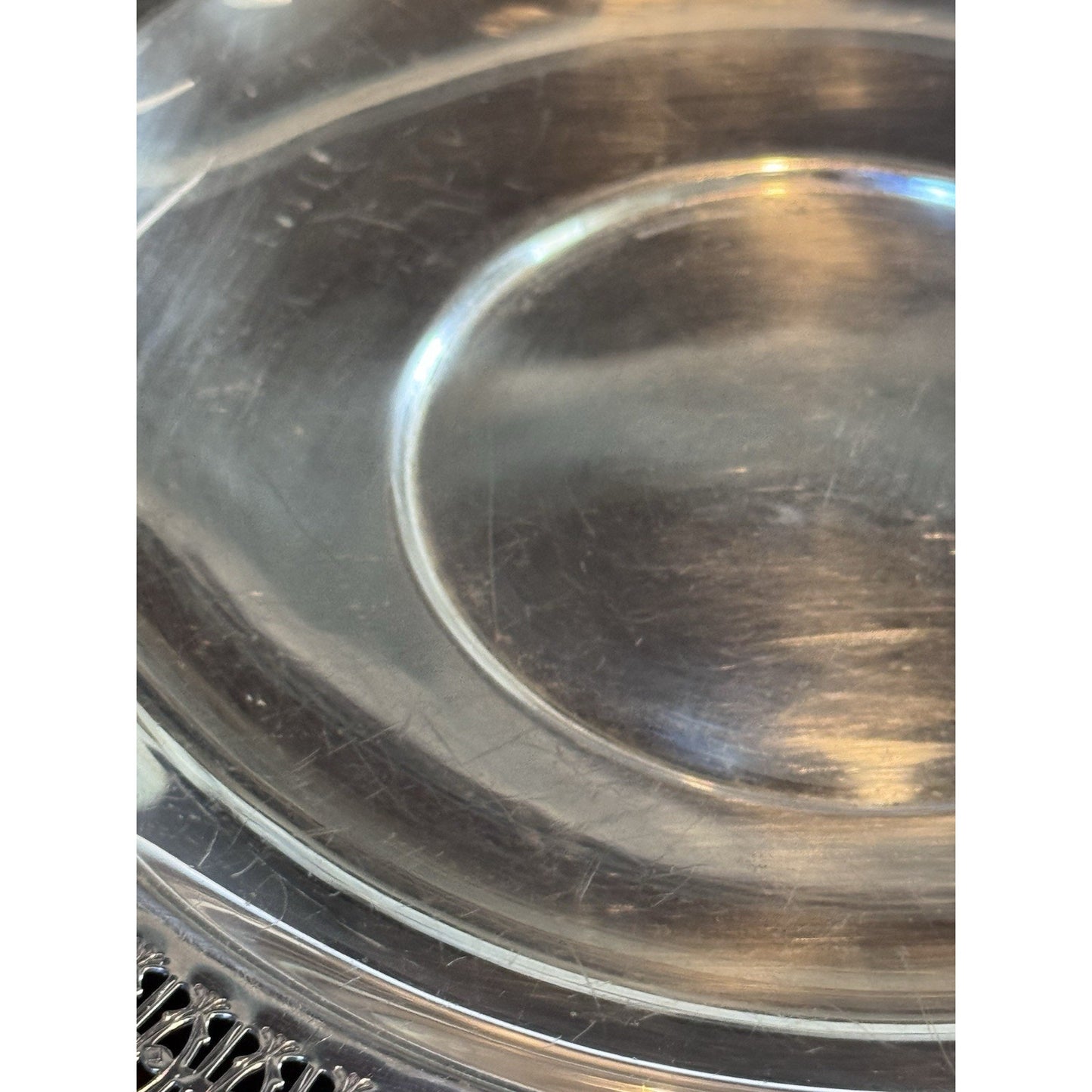 Silverplate Relish Dish Rogers Bros Reticulated Bowl w Antique Glass Insert 9”