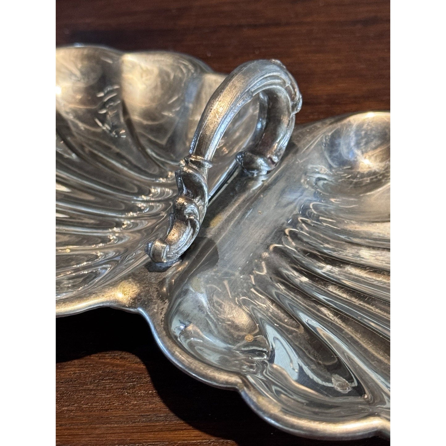 Silverplate Double Shell Dish Nut Candy Relish Bowl Serving Dish 10.75” Vintage