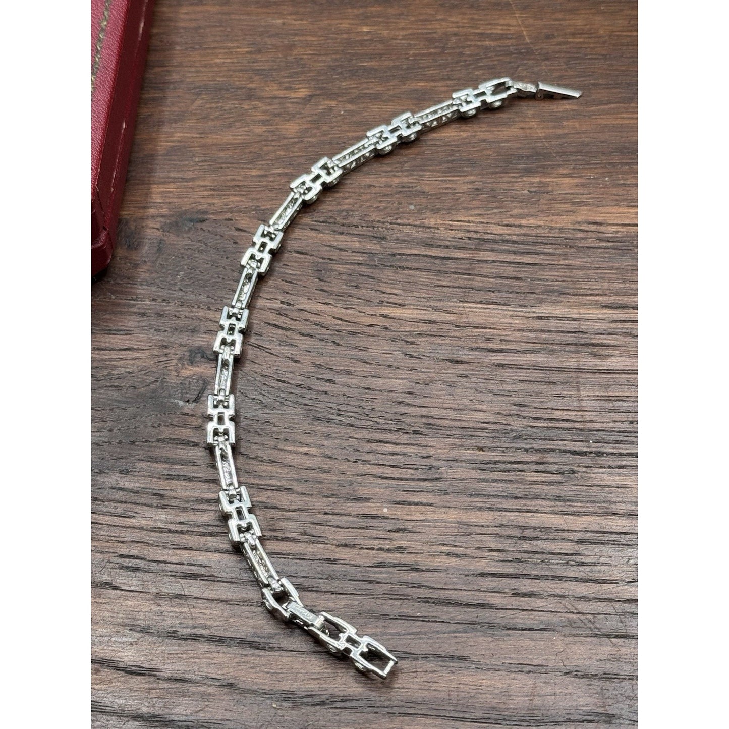 Vintage Avon Bracelet Silvertone Clear Rhinestone Art Deco Style Link 7.5”