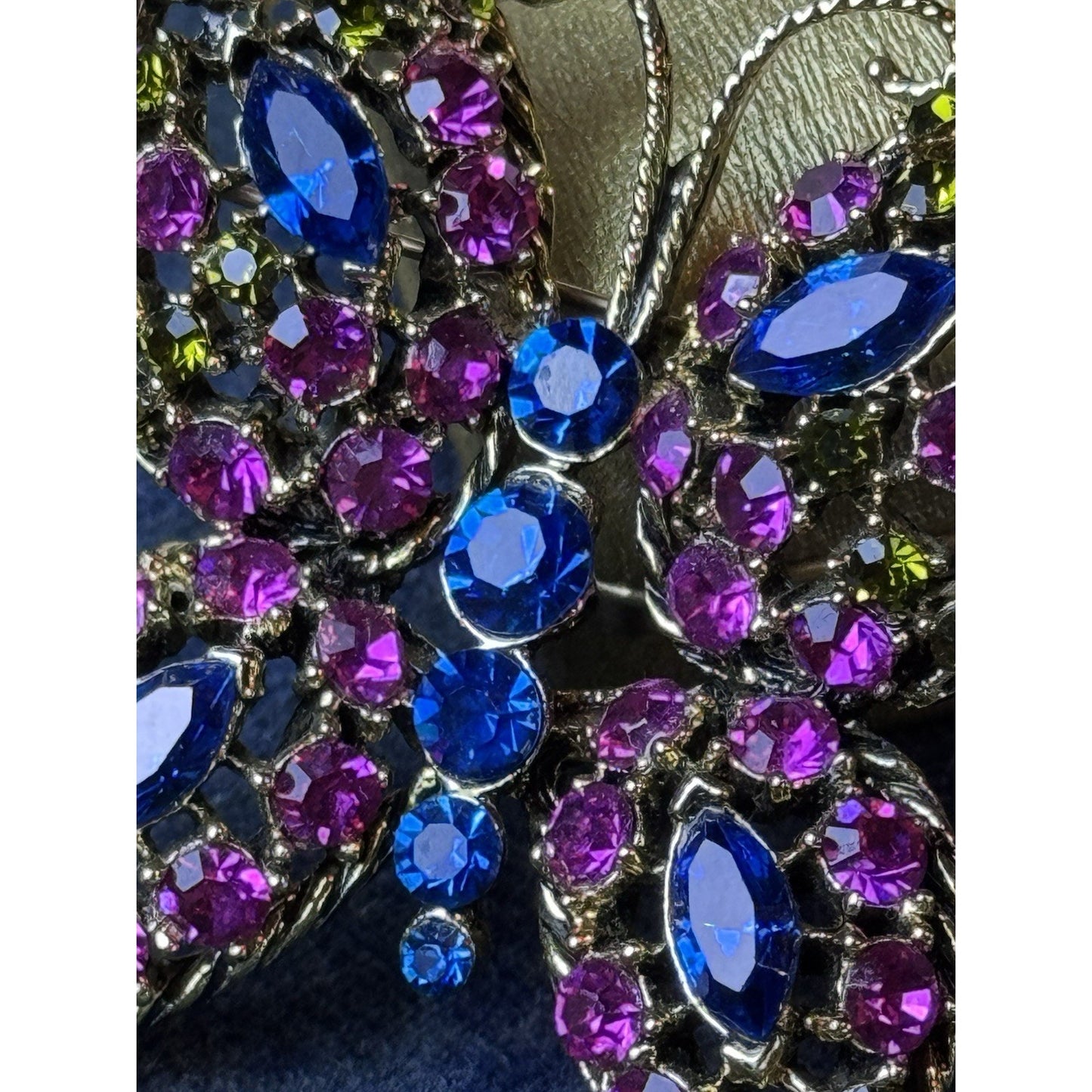 Vintage Butterfly Brooch Pink Blue Green Rhinestones Openwork Goldtone Large