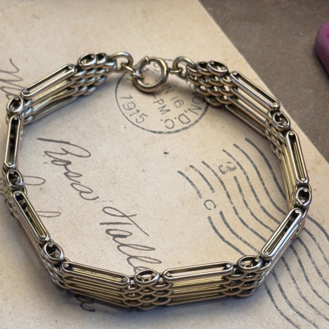 Antique Gold-Filled Gate Link Bracelet 7.25” Victorian STYLE