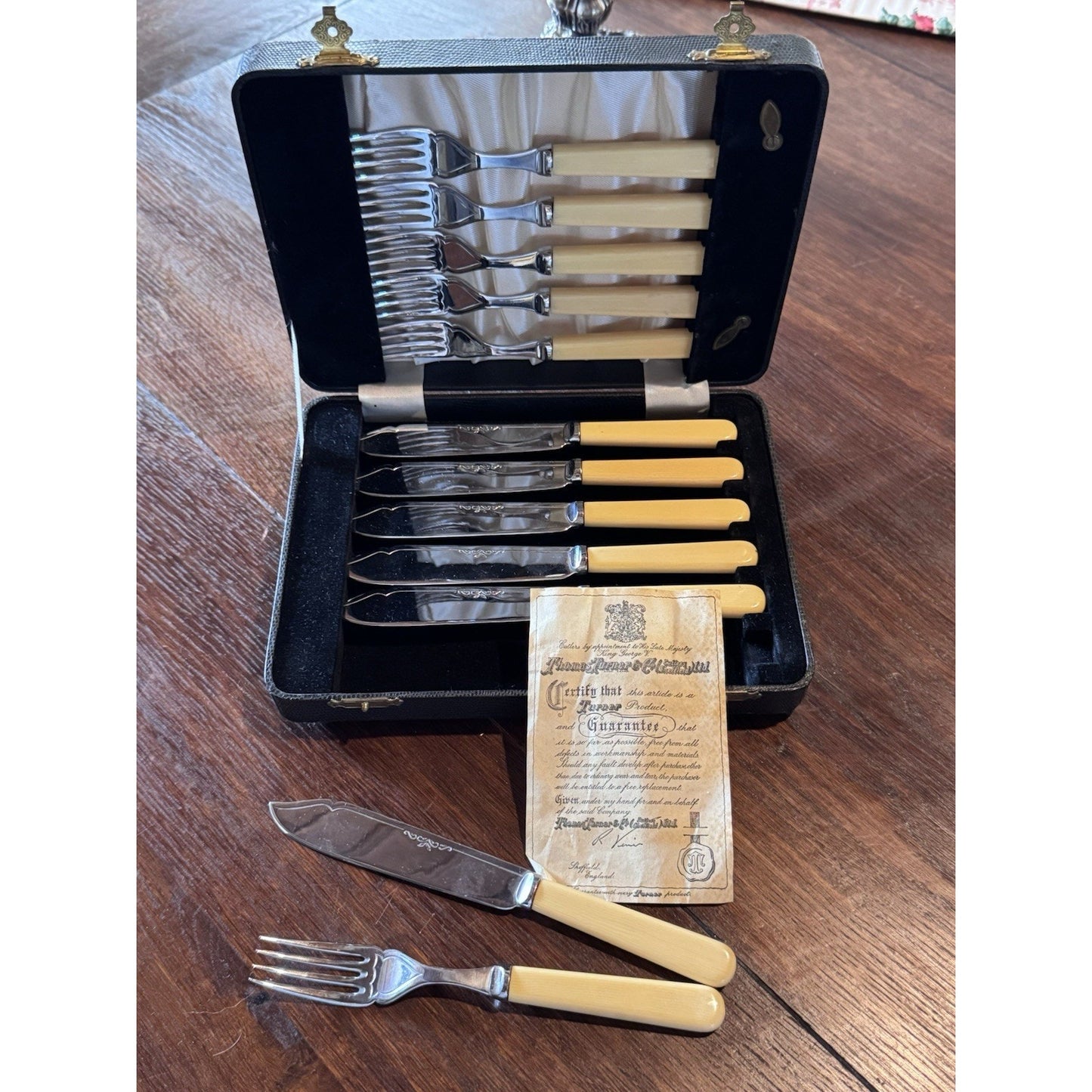 Sheffield Fish Knives & Forks Celluloid Handles Chrome Nickel Silver Boxed Set