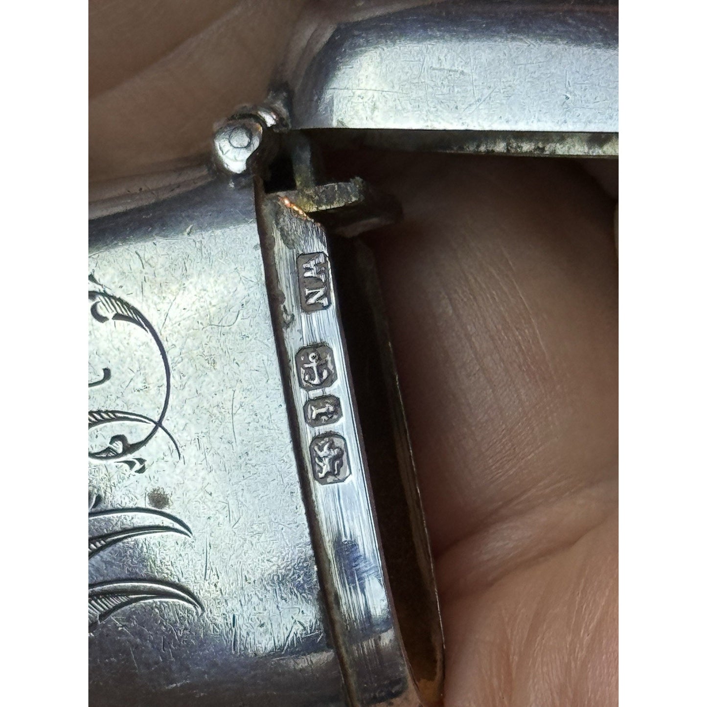Antique Vesta Match Case Victorian Sterling Silver Birmingham 1.5” x 1.25” Mono