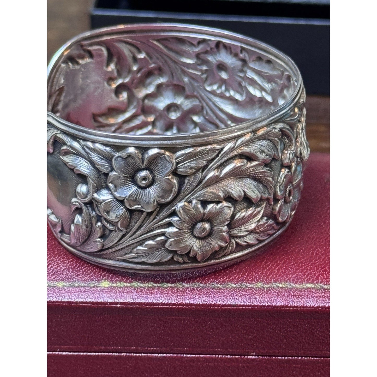 Vintage S Kirk & Son Sterling Repoussé Floral Cuff Bracelet 19F Fits 6.75”