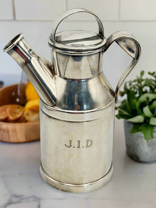 Vintage SILVERPLATE Novelty Cocktail Shaker Mixer Milk Jug Churn Design No Cork MONOGRAM J.I.D