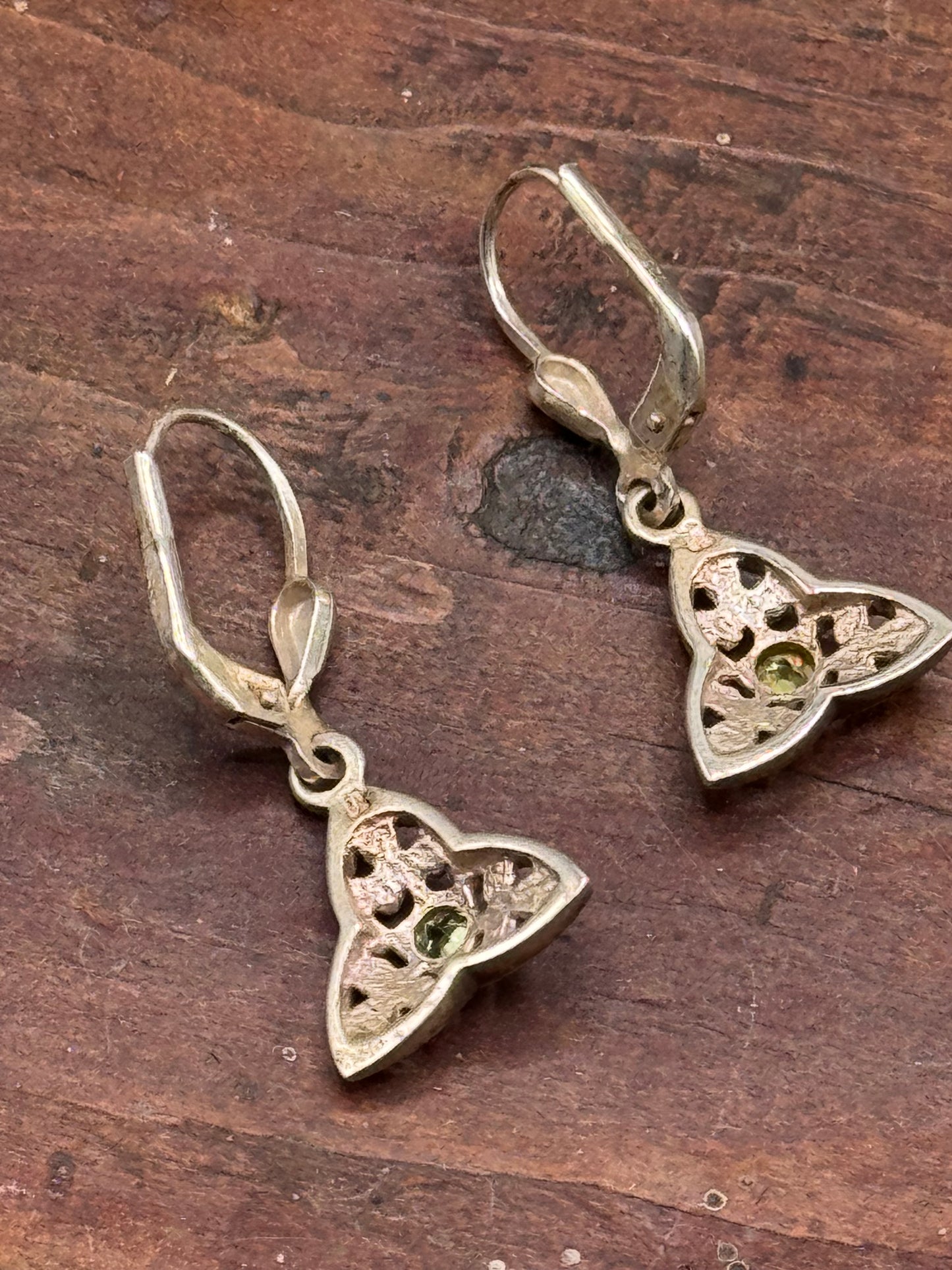 Vintage Irish Sterling Silver Trinity Knot Peridot Earrings Celtic Harmony