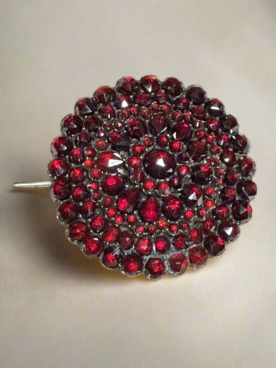 Antique Bohemian Victorian Rose Cut Garnet Brooch EXQUISITE