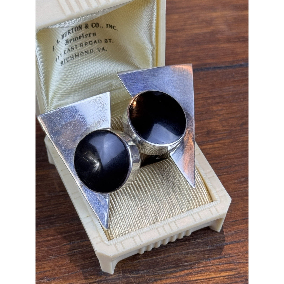 Vintage Sterling Earrings Mexico 925 TP-98 Black Onyx Modernist Clip 1.75”