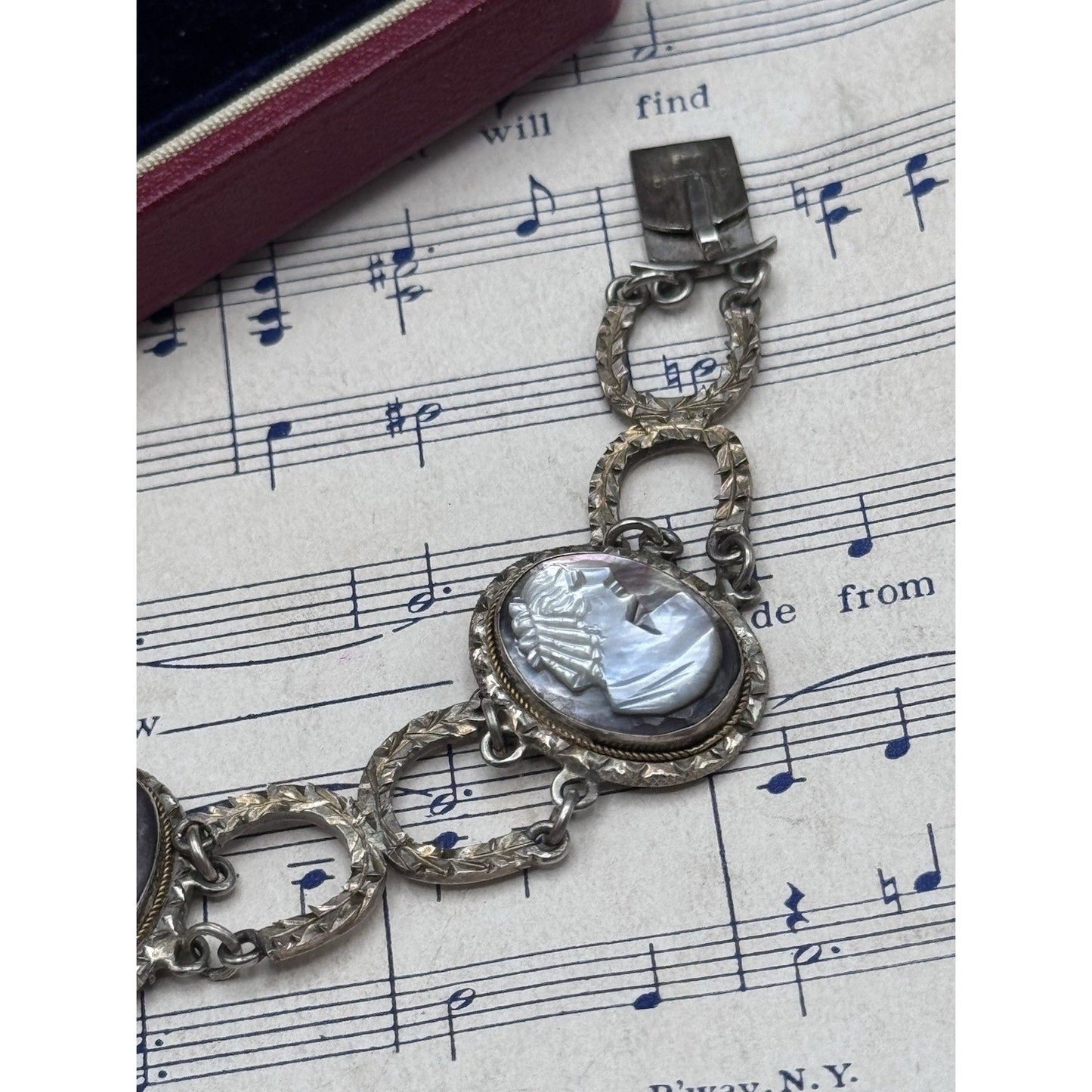 VINTAGE Cameo Parure 800 Silver Abalone MOP Bracelet Earrings Necklace