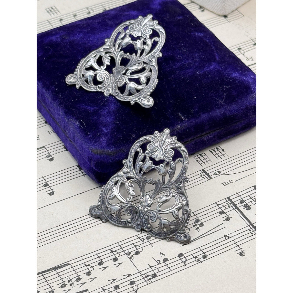 Large Silver Repoussé Earrings Antique Style Floral Scroll Post 1.75”