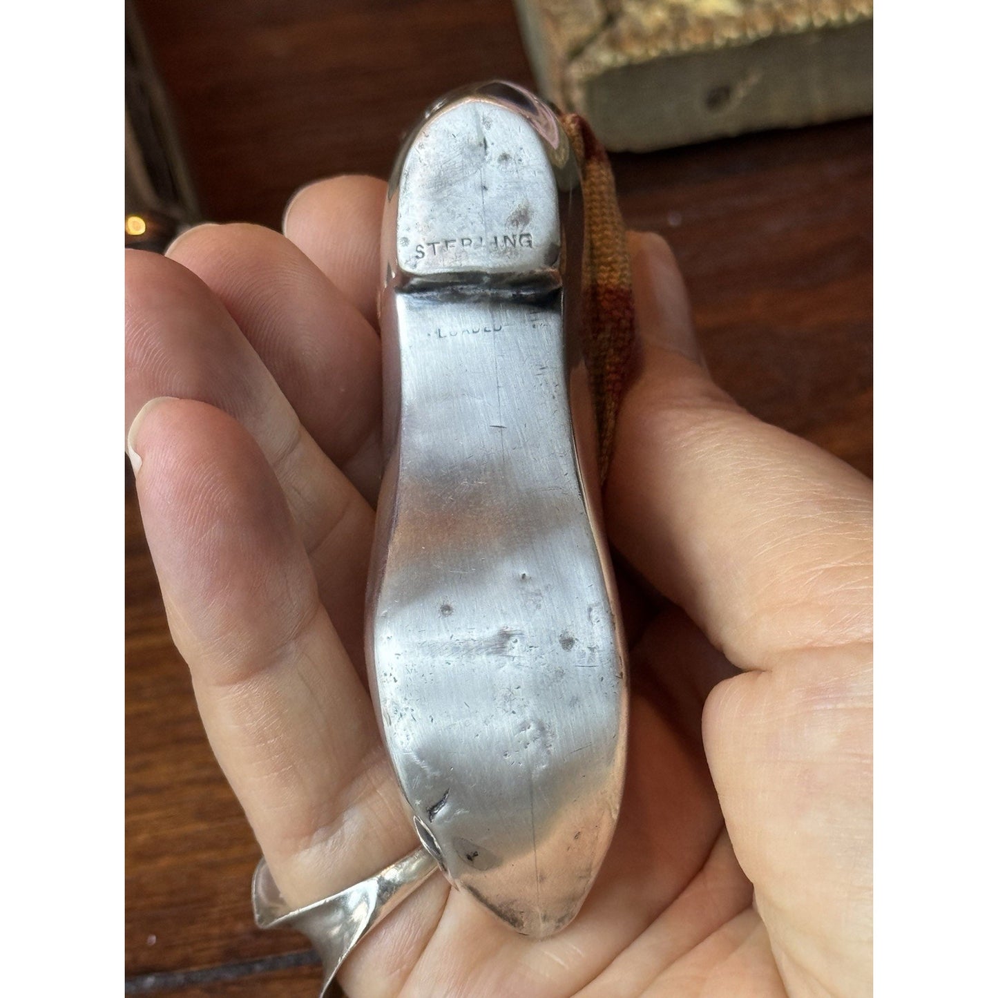 Vintage Sterling Silver Shoe Pin Cushion 3.5” Weighted Sewing Collectible