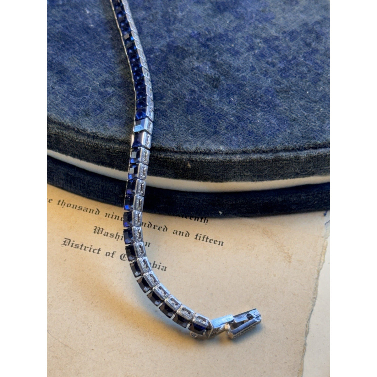 OTIS Bracelet Sterling Silver Art Deco Blue Stone Signed Vintage 6.75”