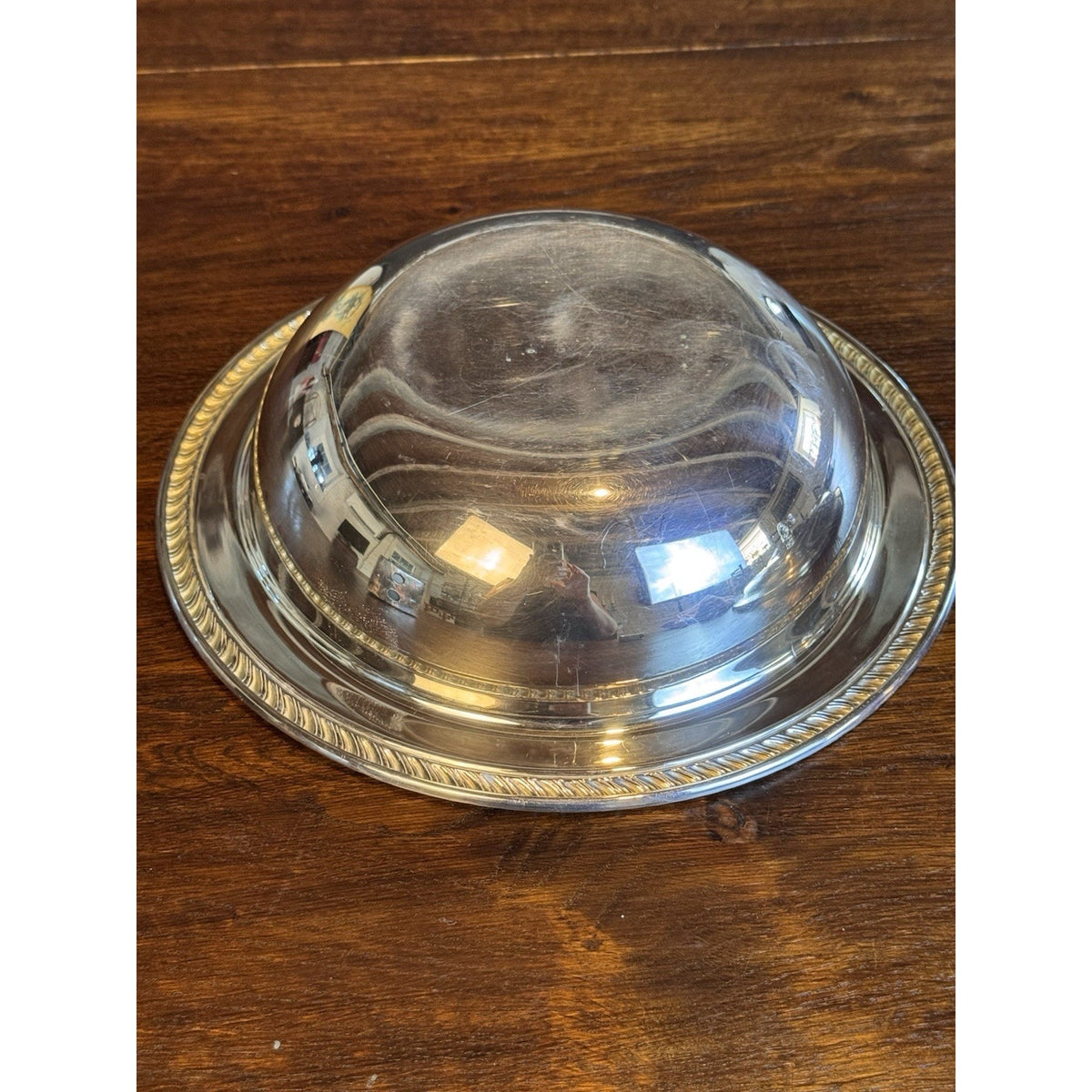 Vintage Silverplate Covered Vegetable Serving Dish Tureen Rope Edge 10.5”