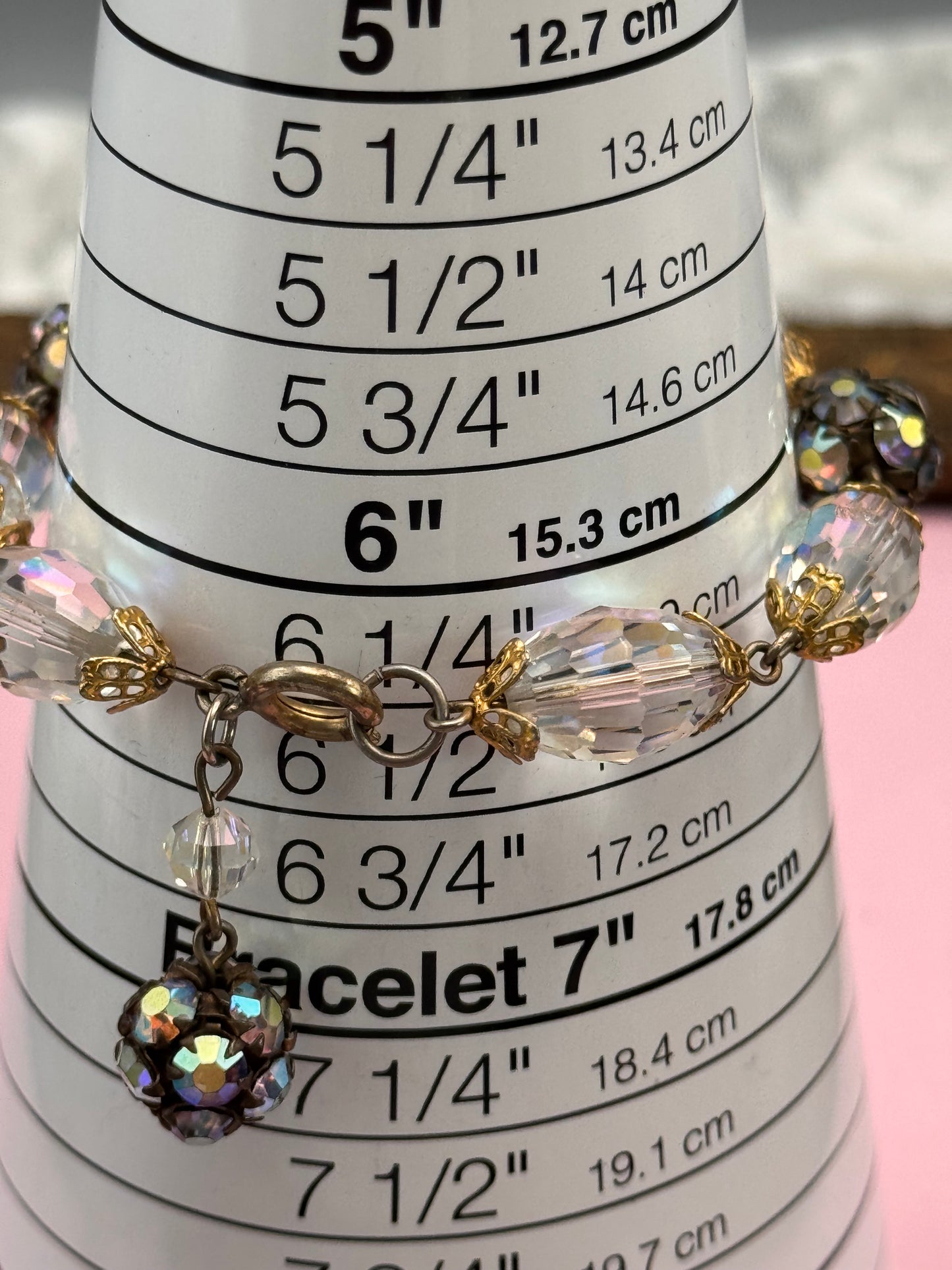 Vintage Crystal Rhinestone Bracelet Aurora Borealis Beads 6.25”