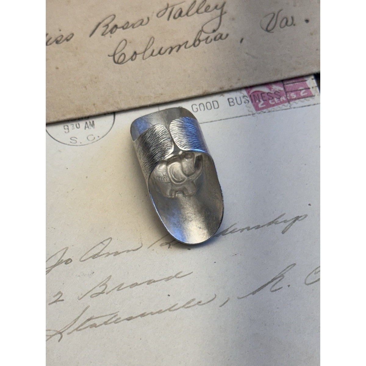 Artisan Silver Ring ELEPHANT Thailand Adjustable Size 8 Statement 2” Tested