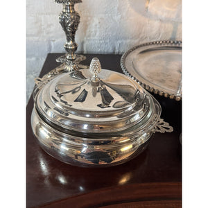 Silverplate Casserole Server Sheffield Silver Co Pyrex Insert Pinecone Lid 9”
