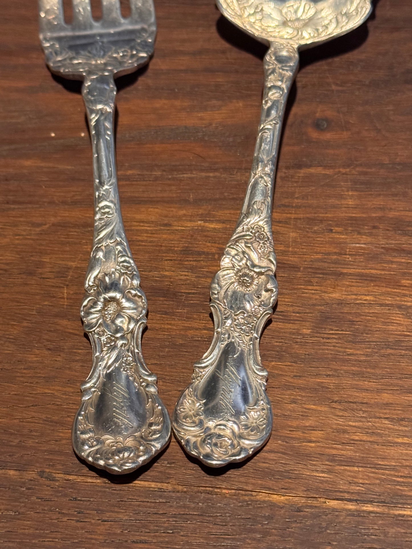 Antique Wallace Silverplate Serving Set Myrtle Engraved Spoon Fork Floral