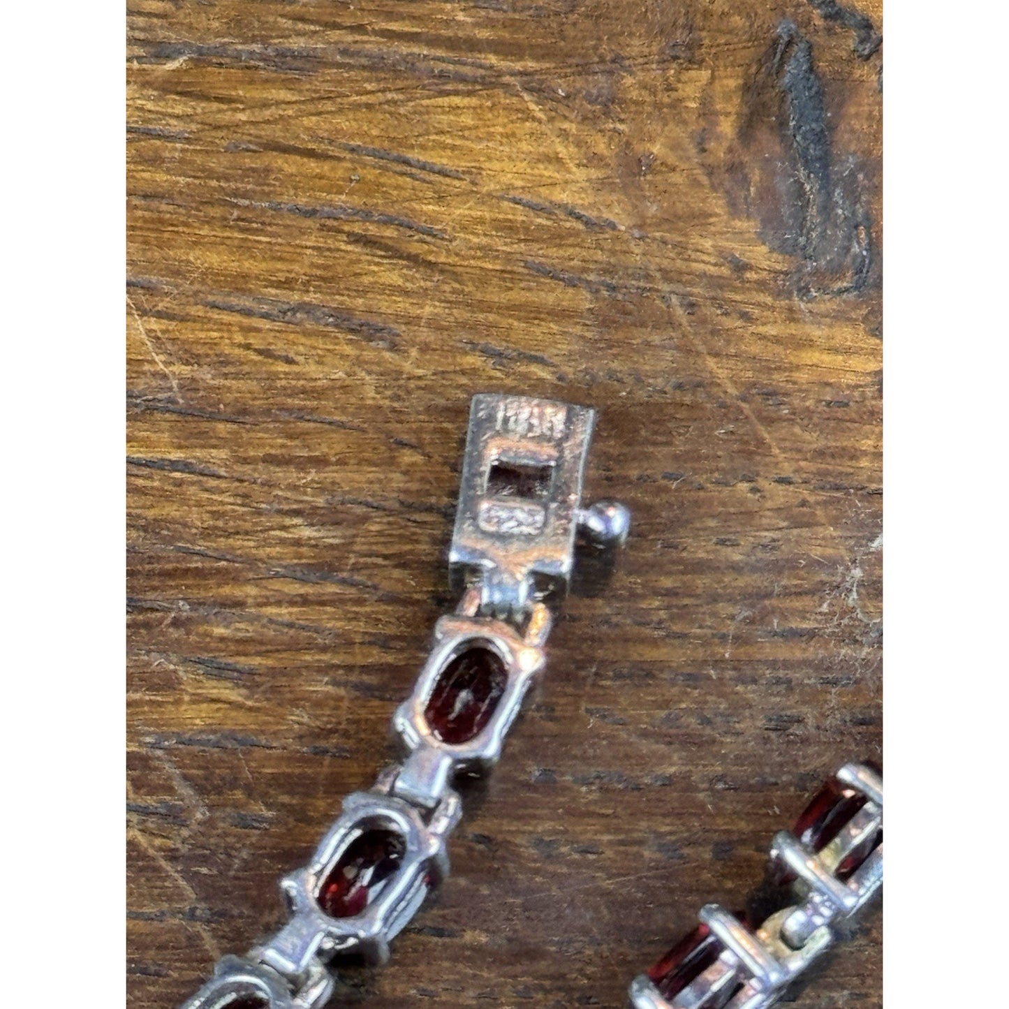 925 Sterling Silver Red Stone Tennis Bracelet Oval Stones 7”