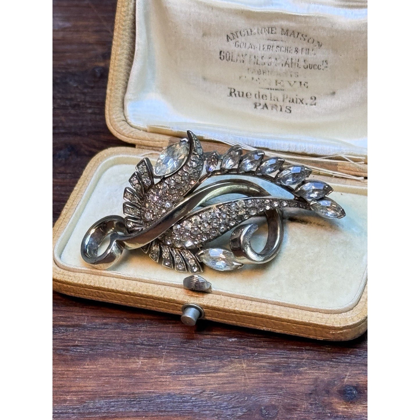 Vintage Pennino Sterling Brooch Clear Rhinestone Floral Spray 2.5” Signed