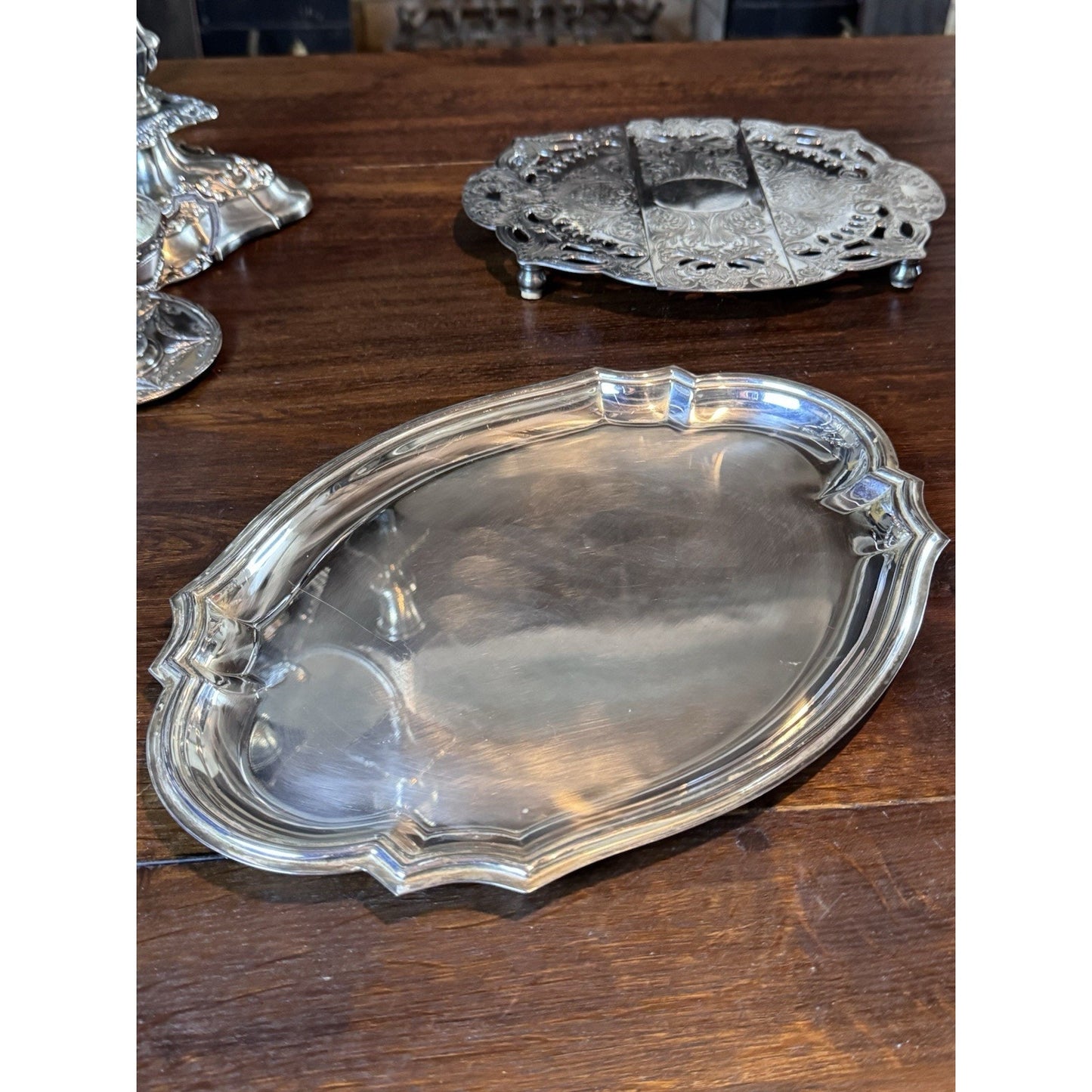 Vintage Silverplate Vanity Tray Made in Italy Chippendale Style Dresser Tray 13”