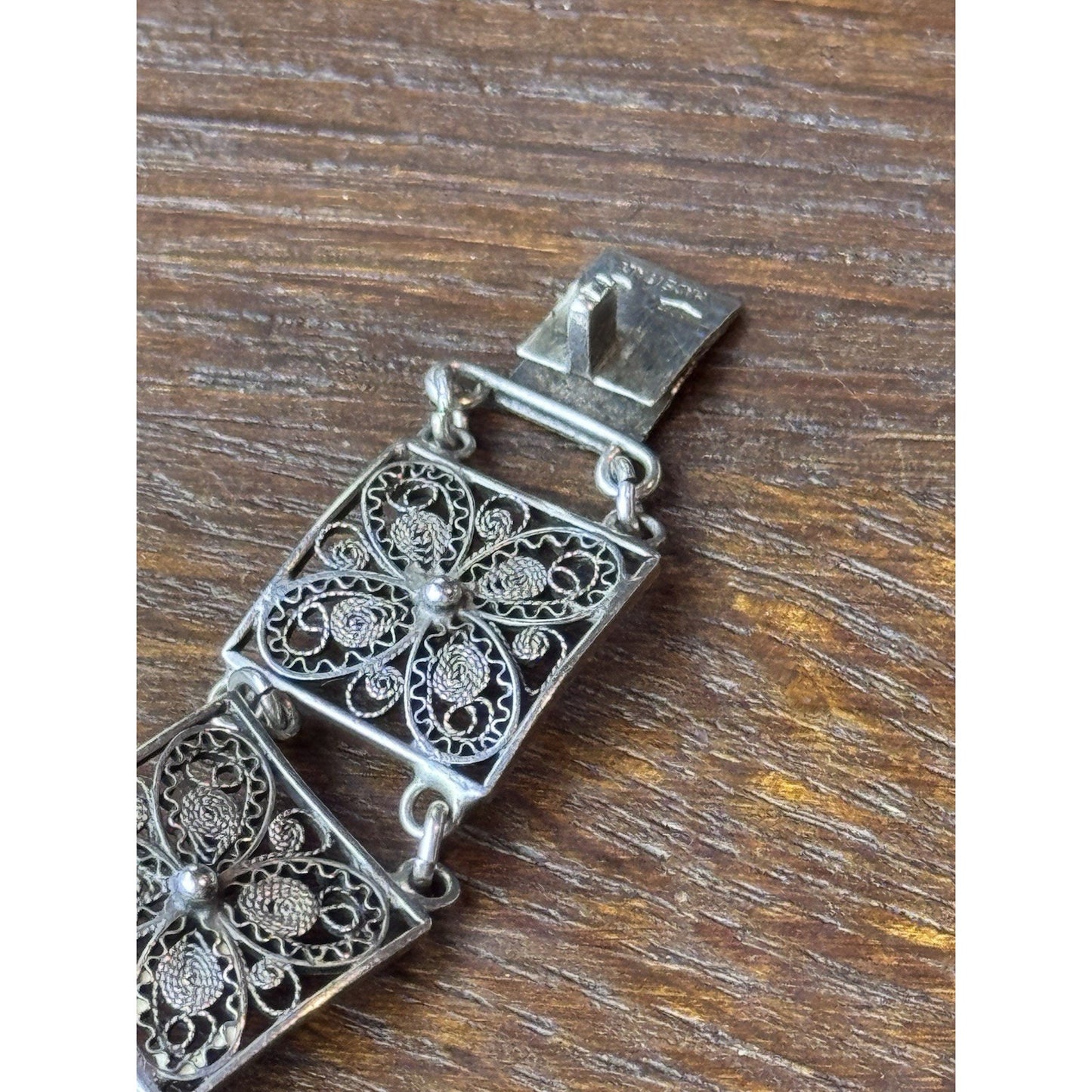 800 Silver Bracelet Filigree 6.75” Floral Link Made Italy VINTAGE