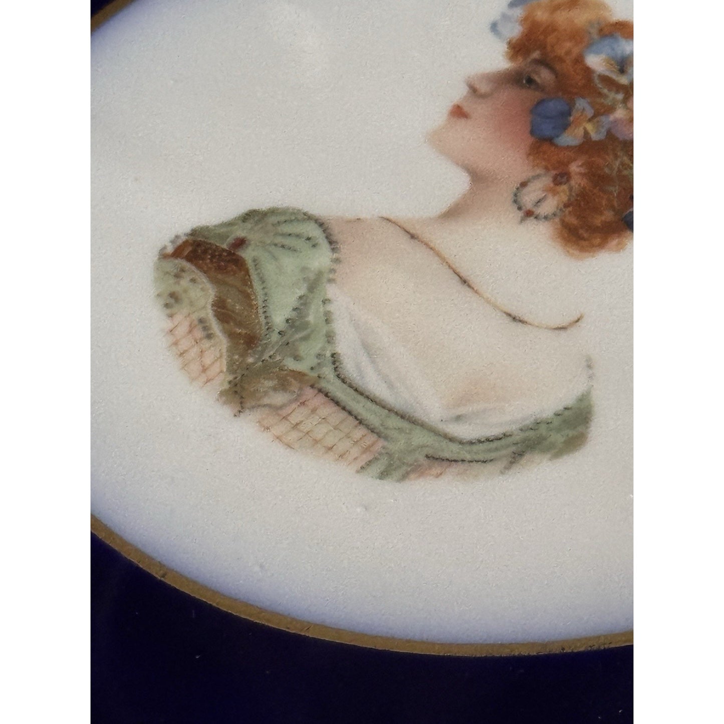 Limoges France Vanity Tray Guerin Cobalt Blue Gold Portrait Porcelain 17.75”