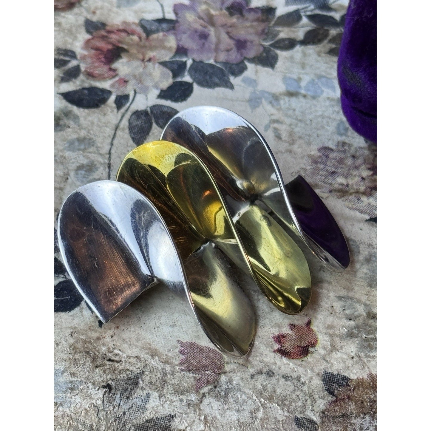 Modernist Sterling Silver Vermeil Brooch Mexico 925 Abstract Pin 2” Vintage