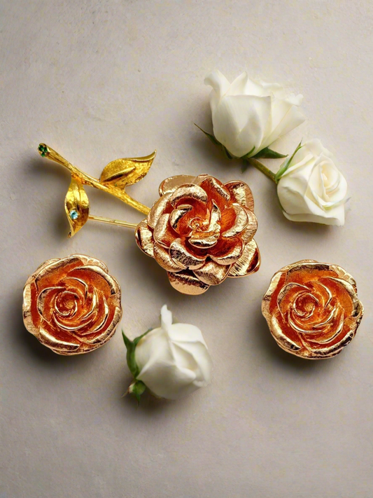 Camrose & Kross ROSE Brooch & Earrings Jacqueline Kennedy Collection - In BOX