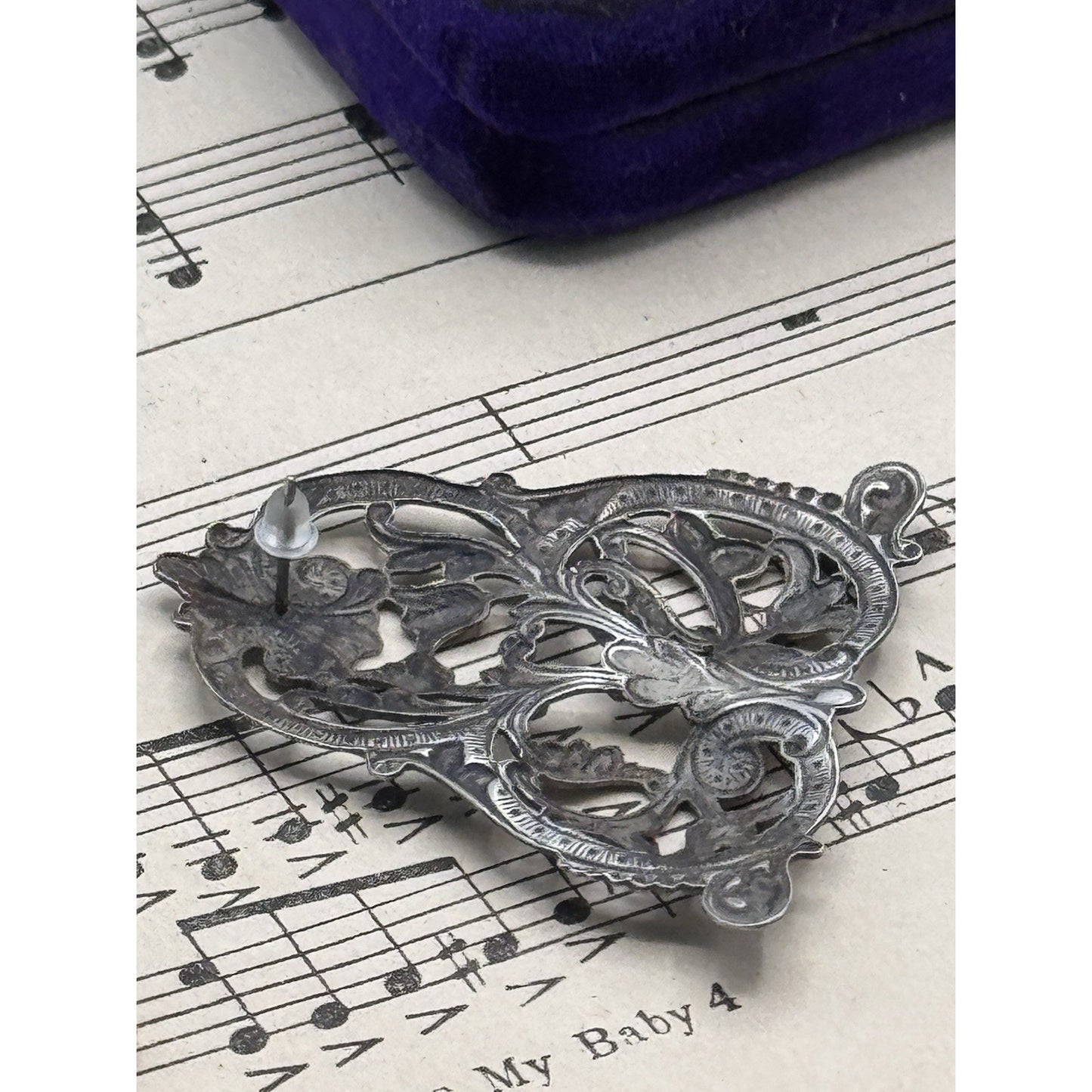 Large Silver Repoussé Earrings Antique Style Floral Scroll Post 1.75”