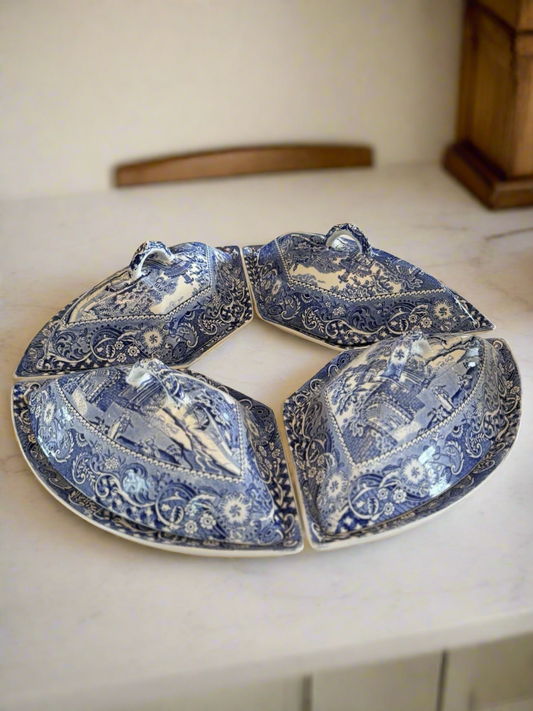 8 Piece CANTERBURY WR Midwinter ANTIQUE Serving Set Blue Transferware