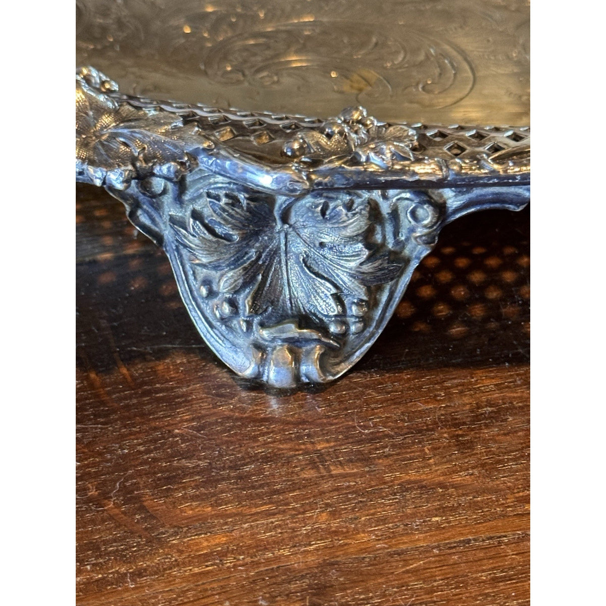 Antique Sheffield Silverplate Oval Serving Tray Footed Reticulated 28” Handles