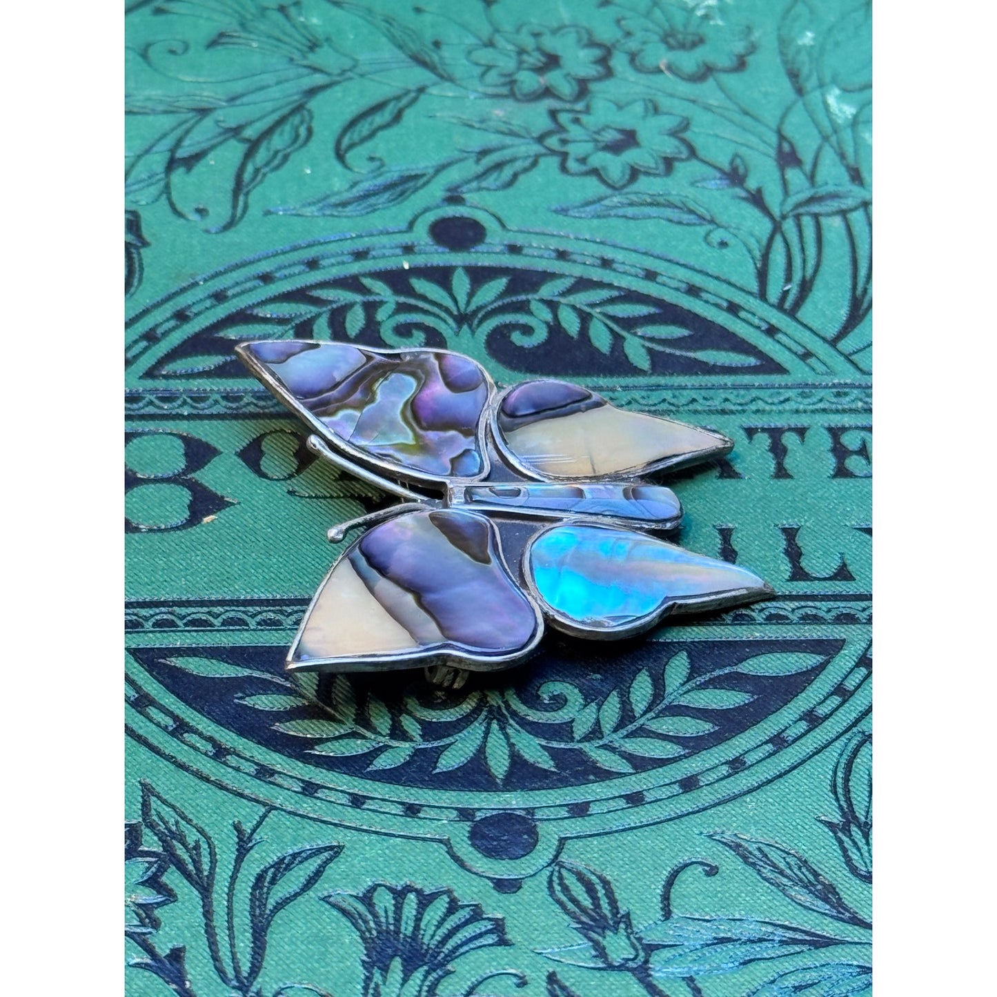Sterling Butterfly Brooch Abalone Mexico 925 Iridescent Shell 1.5"