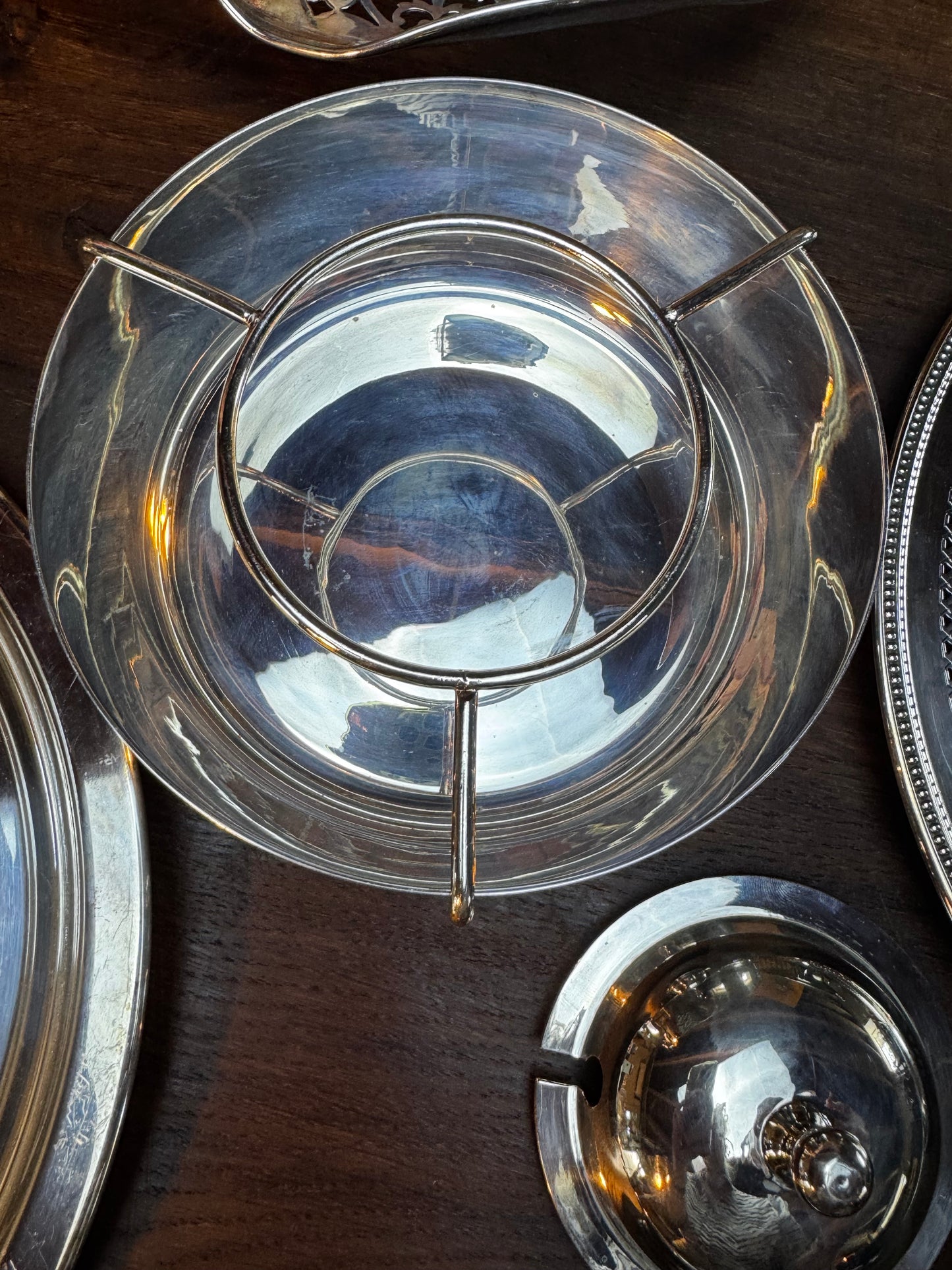 Vintage Silver Plate Caviar Server With Glass Insert & Lid CONTEMPORARY