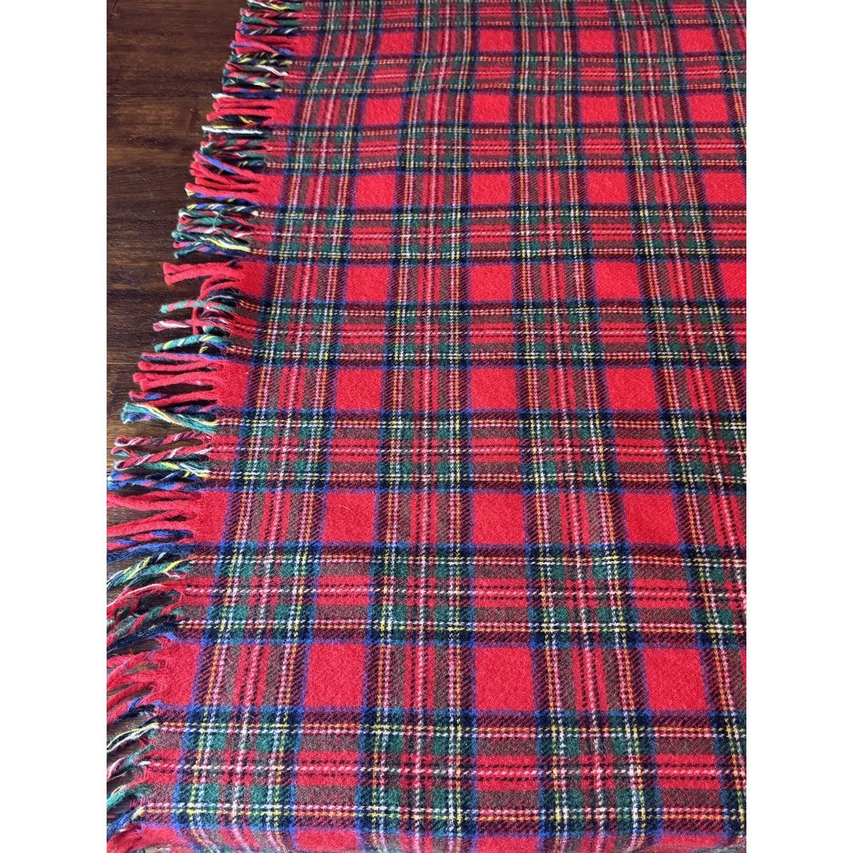 Pure Wool Plaid Throw Blanket Faribo Lands End Red Tartan Fringe 66” X 52” Vintage
